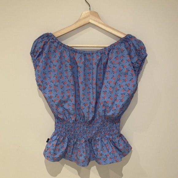 cottagecore Y2K tommy jeans Summer Peasant Smocked Waist Blouse S - Picture 10 of 11